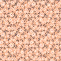 Simple cute pattern in small white flowers on pale orange background.